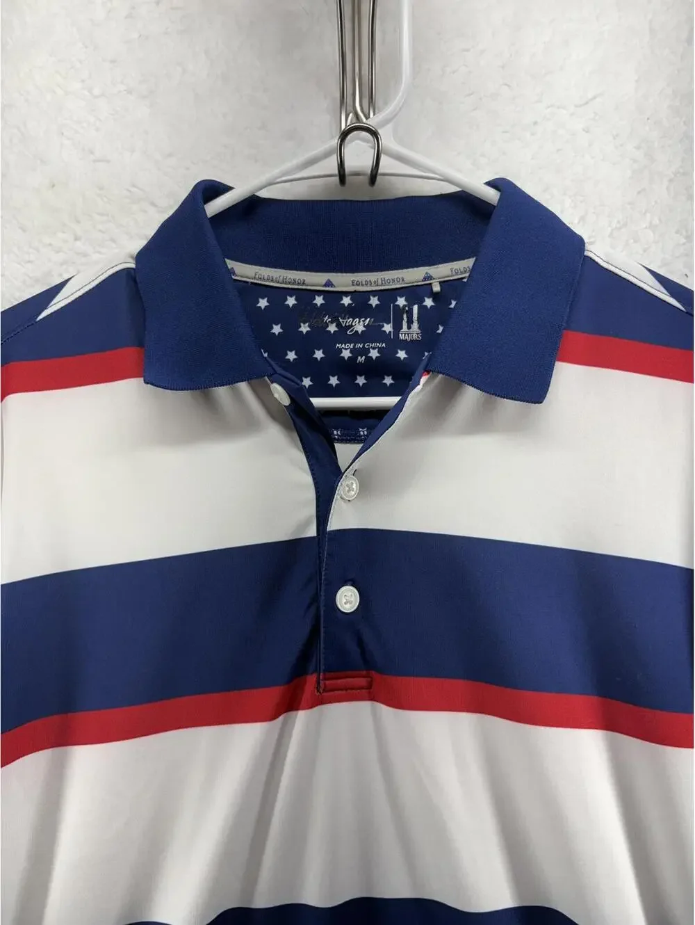 Folds of Honor Golf Polo Mens Medium Patriotic USA Striped Walter Hagen - Picture 2 of 5